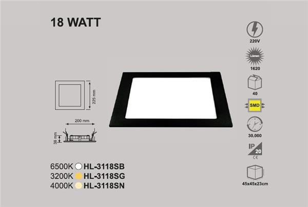 18 Watt Sıva Altı Kare Panel Siyah